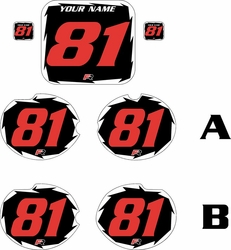 Fits Honda CR125 1981 Pre-Printed Backgrounds Black - White Shock - Red Numbers by FactoryRide Fits Honda CR125 1981 Pre-Printed Backgrounds Black - White Shock - Red Numbers by FactoryRide