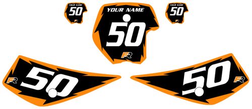 Fits KTM 50SX 1998-2001 Custom Pre-Printed Background Black - Orange Shock Series by Factory Ride