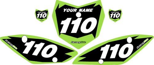 Kawasaki KLX 110/L 2010-2024 Custom Pre-Printed Background Black - Green Shock Series by Factory Ride