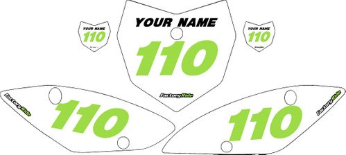 Kawasaki KLX 110/L 2010-2024 Custom Pre-Printed Background White - Green Numbers by Factory Ride