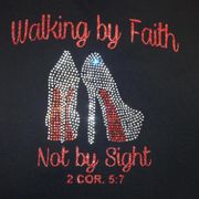 Walking by Faith Red Bottom Heels - Rhinestones & Red Glitter Print