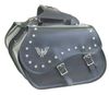 Throw Over Slanted Black Saddlebag with Studs & Eagle Trim   16.25 x 6.75 x 11.5 inches