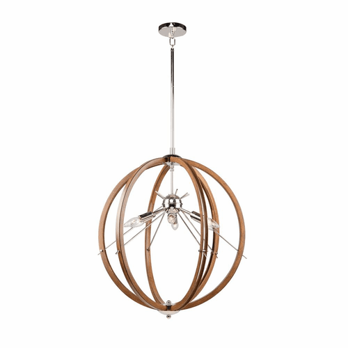 Artcraft Abbey 6 Light Sphere Pendant - Faux Wood & Polished Nickel - AC11556PN
