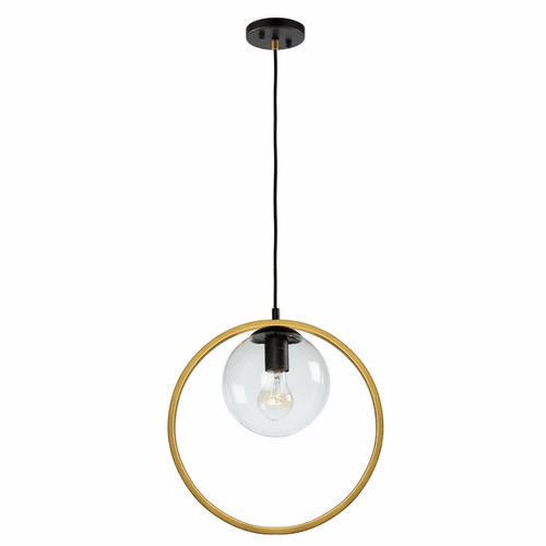 Artcraft Lugano 1 Light Cord Pendant - Black & Vintage Brass - AC10890VB