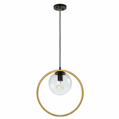 Artcraft Lugano 1 Light Cord Pendant - Black & Vintage Brass - AC10890VB