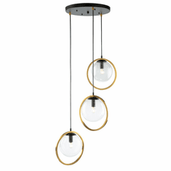 Artcraft Lugano 3 Light Cord Pendant - Black & Vintage Brass - AC10893VB