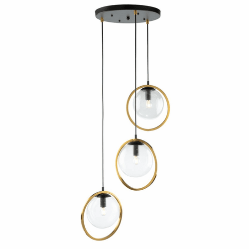 Artcraft Lugano 3 Light Cord Pendant - Black & Vintage Brass - AC10893VB