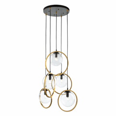 Artcraft Lugano 5 Light Cord Pendant - Black & Vintage Brass - AC10895VB