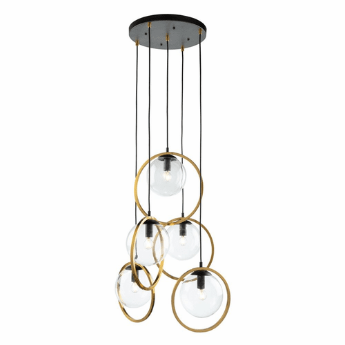 Artcraft Lugano 5 Light Cord Pendant - Black & Vintage Brass - AC10895VB