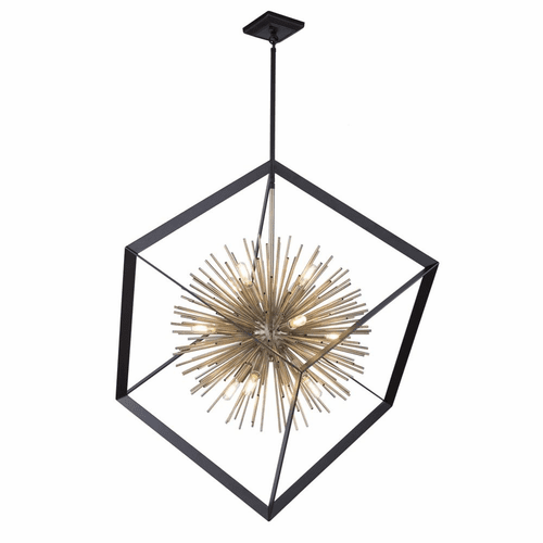 Artcraft Sunburst  Chandelier - Matte Black & Satin Brass - AC11441