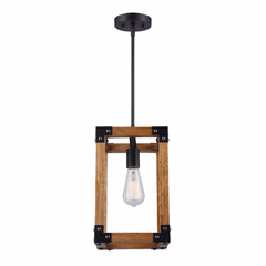 Canarm Moss 1-LT Pendant - Black/Wood - IPL756A01BKW