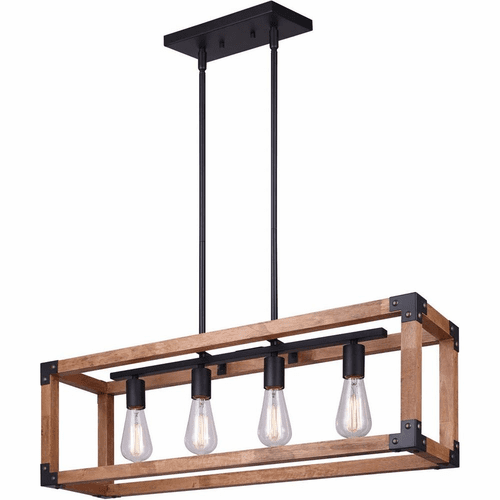 Canarm Moss 4-LT Chandelier - Black/Wood - ICH756A04BKW32