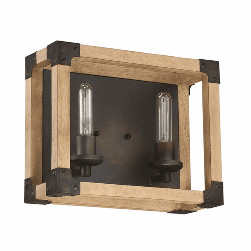 Craftmade Cubic 2-LT Vanity Light - Fired Steel/Natural Wood - 41502-FSNW