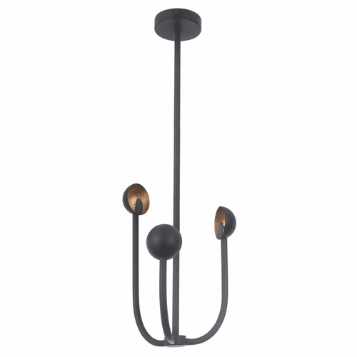 Craftmade Foundry 3 Arm LED Chandelier - Matte Black/Gold Leaf - 49223-MBKGL-LED