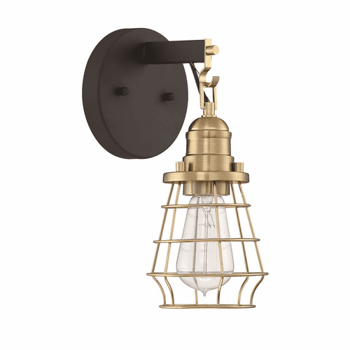 Craftmade Thatcher 1-LT Cage Wall Sconce - Flat Black/Satin Brass - 50601-FBSB