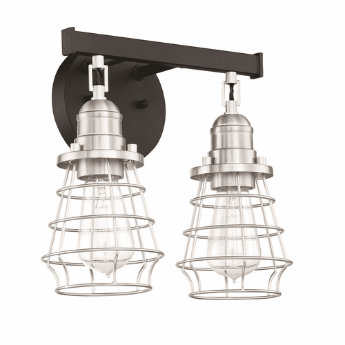 Craftmade Thatcher 2-LT Cage Bathroom Vanity - Black/Polished Nickel - 50602-FBBNK