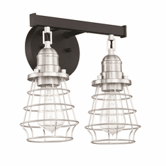 Craftmade Thatcher 2-LT Cage Bathroom Vanity - Black/Polished Nickel - 50602-FBBNK