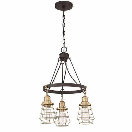 Craftmade Thatcher 3-LT Cage Down Chandelier - Flat Black/Satin Brass - 50623-FBSB