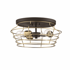 Craftmade Thatcher 3-LT Cage Flush Mount - Flat Black/Satin Brass - 50683-FBSB
