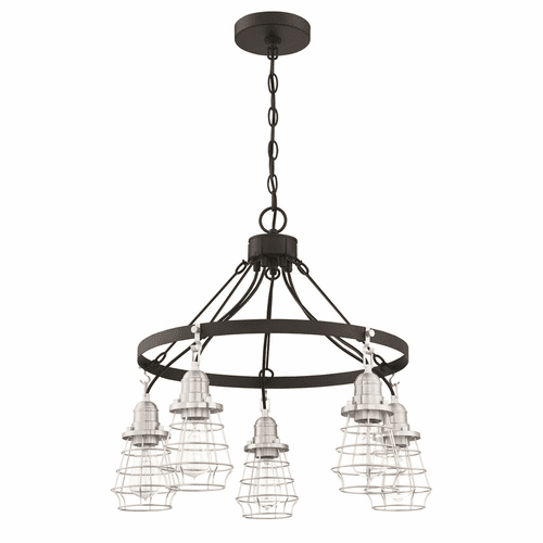 Craftmade Thatcher 5-LT Cage Down Chandelier - Black/Polished Nickel - 50625-FBBNK