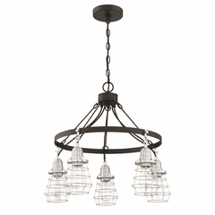 Craftmade Thatcher 5-LT Cage Down Chandelier - Black/Polished Nickel - 50625-FBBNK Craftmade Thatcher 5-LT Cage Down Chandelier - Black/Polished Nickel - 50625-FBBNK