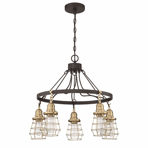 Craftmade Thatcher 5-LT Cage Down Chandelier - Flat Black/Satin Brass - 50625-FBSB