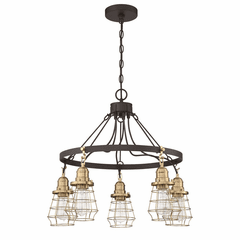 Craftmade Thatcher 5-LT Cage Down Chandelier - Flat Black/Satin Brass - 50625-FBSB Craftmade Thatcher 5-LT Cage Down Chandelier - Flat Black/Satin Brass - 50625-FBSB