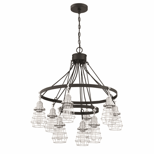 Craftmade Thatcher 9-LT Cage Down Chandelier - Black/Polished Nickel - 50629-FBBNK