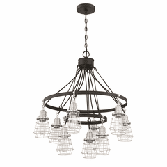 Craftmade Thatcher 9-LT Cage Down Chandelier - Black/Polished Nickel - 50629-FBBNK