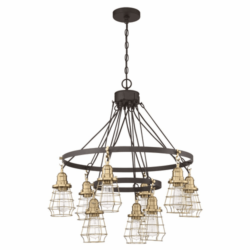 Craftmade Thatcher 9-LT Cage Down Chandelier - Flat Black/Satin Brass - 50629-FBSB