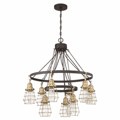 Craftmade Thatcher 9-LT Cage Down Chandelier - Flat Black/Satin Brass - 50629-FBSB