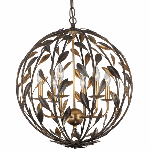 Crystorama Broche 6 Light English Bronze + Antique Gold Sphere Chandelier - 506-EB-GA