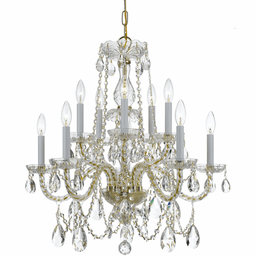 Crystorama Crystal 10 Lt Clear Swarovski Strass Crystal Brass Chandelier II - 1130-PB-CL-S