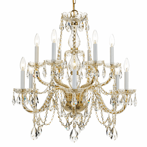 Crystorama Crystal 12 Lt Swarovski Strass Crystal Brass Chandelier III - 1135-PB-CL-S