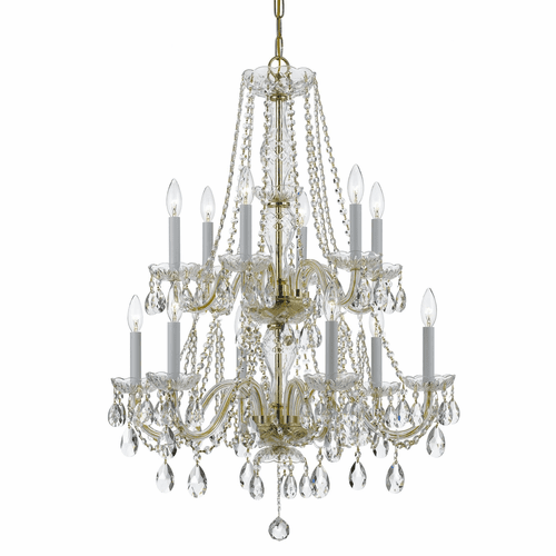 Crystorama Crystal 12 Lt Swarovski Strass Crystal Brass Chandelier IV - 1137-PB-CL-S