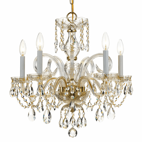Crystorama Crystal 5 Lt Swarovski Strass Crystal Brass Chandelier I - 1005-PB-CL-S