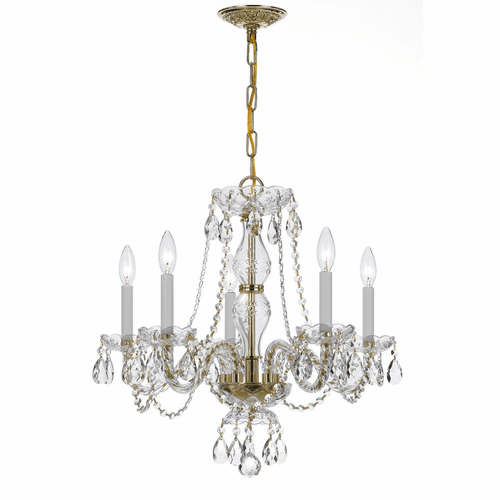 Crystorama Crystal 5 Lt Swarovski Strass Crystal Brass Chandelier III - 5085-PB-CL-S