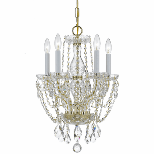 Crystorama Crystal 5 Lt Swarovski Strass Crystal Brass Mini Chandelier I - 1129-PB-CL-S