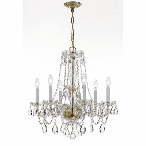 Crystorama Crystal 6 Lt Swarovski Strass Crystal Brass Chandelier V - 5086-PB-CL-S