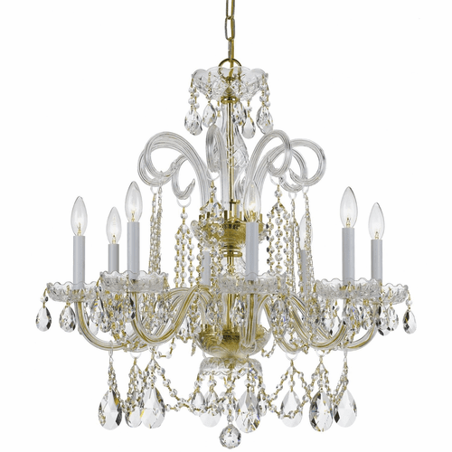 Crystorama Crystal 8 Lt Swarovski Strass Crystal Brass Chandelier V - 5008-PB-CL-S