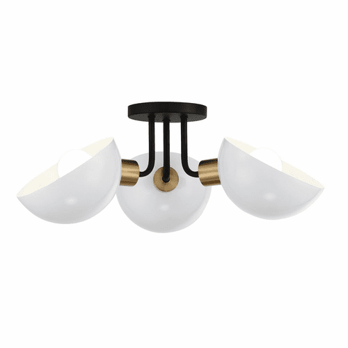 Crystorama Gigi 3 Light Semi-Flush Mount - Matte Black/Aged Brass - GIG-810-BK-AG