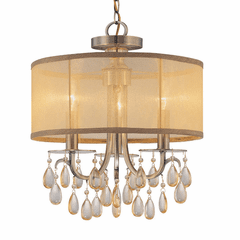 Crystorama Hampton 3 Light Brass Etruscan Crystal Drum Shade Chandelier - 5623-AB