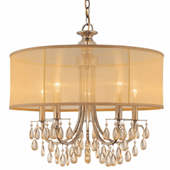 Crystorama Hampton 5 Light Drum Shade Brass Chandelier - 5625-AB