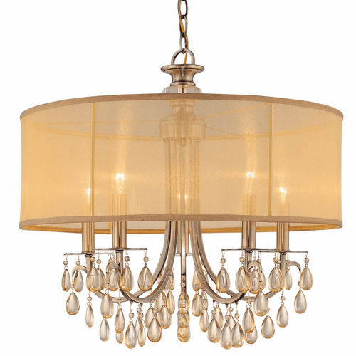 Crystorama Hampton 5 Light Drum Shade Brass Chandelier - 5625-AB