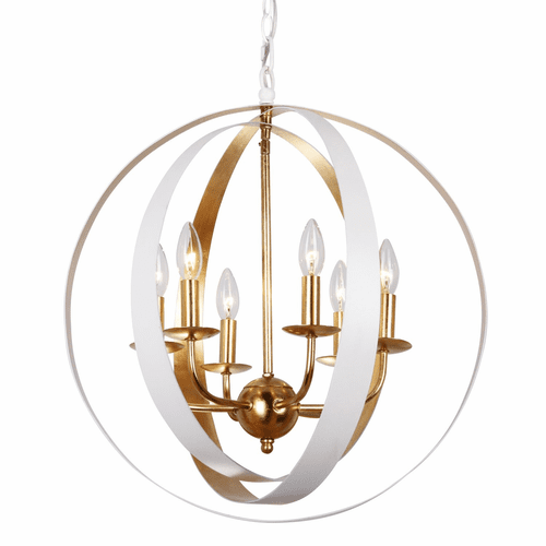 Crystorama Luna 6 Light White & Gold Sphere Large Chandelier - 585-MT-GA