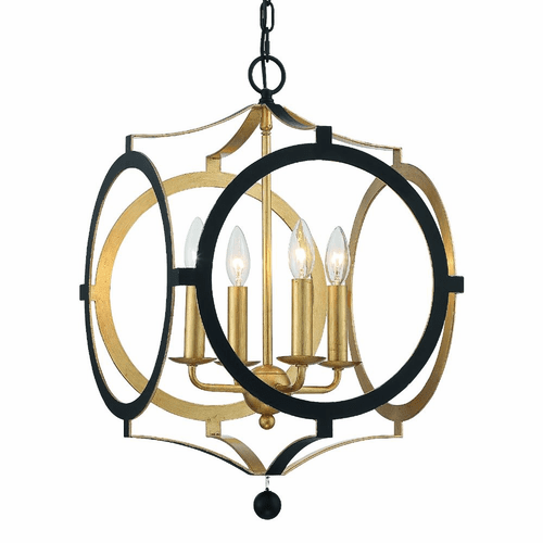 Crystorama Odelle 4 Light Chandelier - Black + Antique Gold - ODE-704-BK-GA