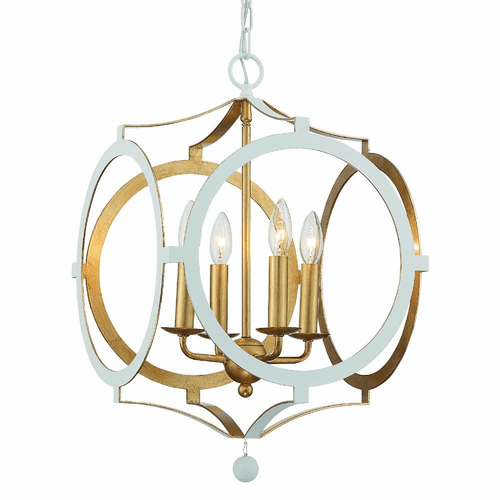 Crystorama Odelle 4 Light Chandelier - Matte White + Antique Gold - ODE-704-MT-GA