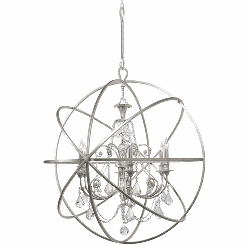 Crystorama Solaris 6 Lt Swarovski Strass Crystal Silver Sphere Chandelier - 9219-OS-CL-S