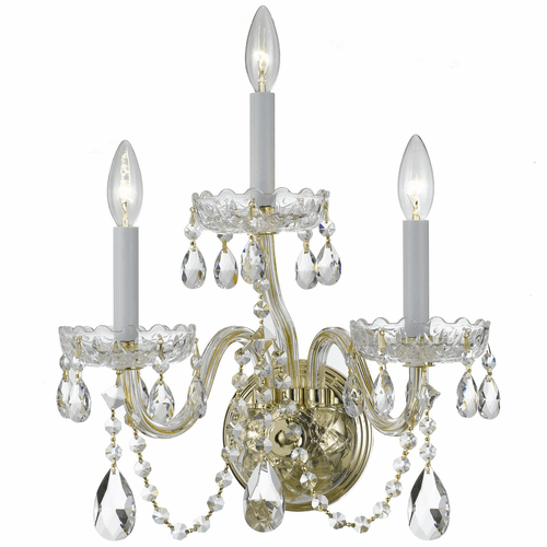 Crystorama Traditional Crystal 3 Light Clear Crystal Chrome Sconce - 1033-PB-CL-MWP