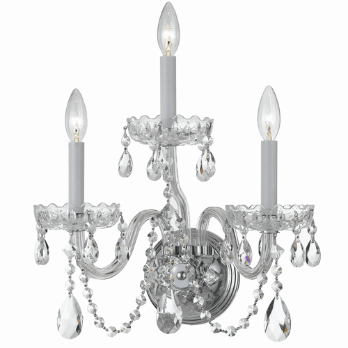 Crystorama Traditional Crystal 3 Light Clear Crystal Chrome Sconce I - 1033-CH-CL-MWP